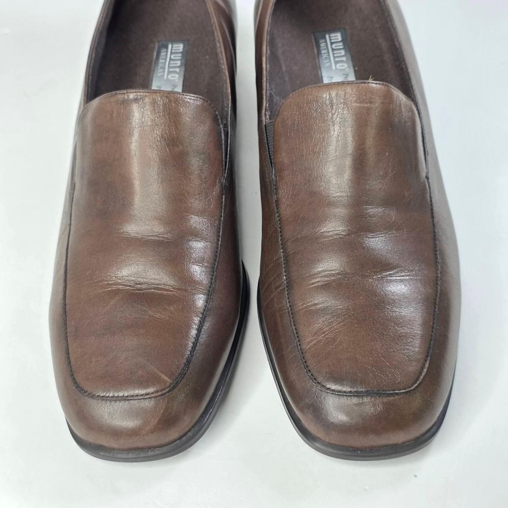 Munro American Loafers Womens Size 9 W Brown Leather Square Toe Block Heel Shoes - Picture 11 of 13
